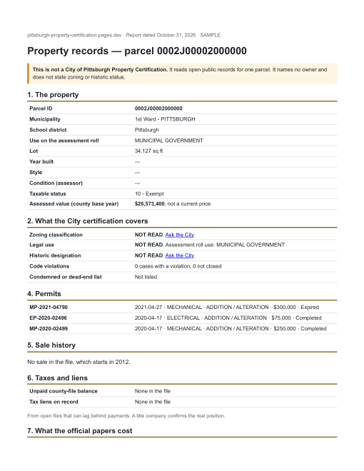 First page of the sample report